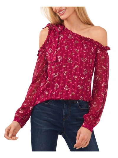 Cece Womens Metallic Floral Blouse In Pink