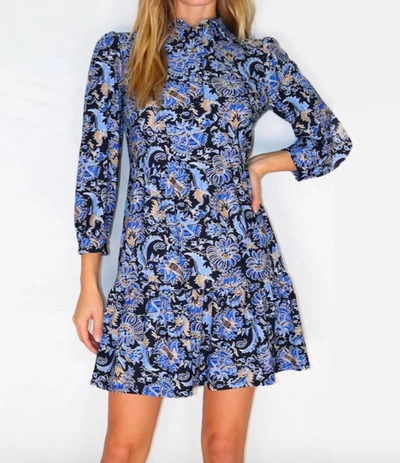 Jude Connally Henley Dress In Batik Floral Navy In Multi