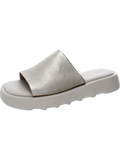 Andre Assous Jessa Womens Leather Metallic Slide Sandals In Silver