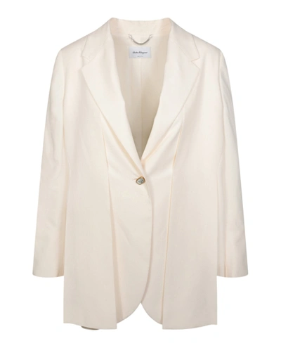 Ferragamo Single Button Silk Blazer In Parchment