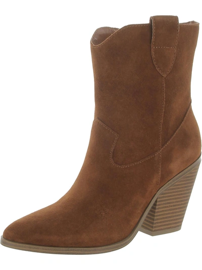 Aqua College Tatum Womens Suede Stacked Heel Ankle Boots In Brown