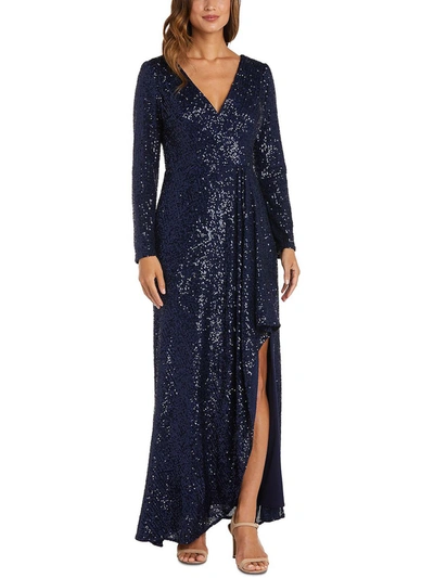 Nw Nightway Womens Sequined Long Evening Dress In Blue