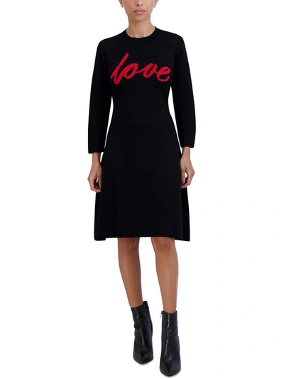 Signature By Robbie Bee Plus Womens Knit Graphic Sweaterdress In Black