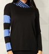 Angel Apparel Stripe Funnel Neck Sweater In Black/periwinkle In Multi