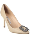 Manolo Blahnik 70mm Hangisi Swarovski Silk Satin Pumps In Beige
