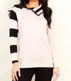 Angel Apparel Striped Zip Neck Sweater In Stone/black In Multi