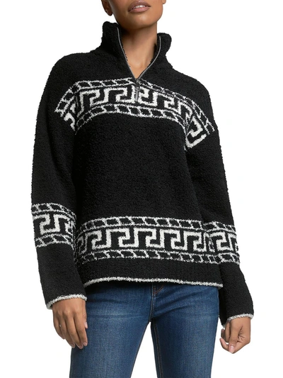 Elan Womens Fleece Full Zip Sweater In Black