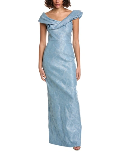 Teri Jon By Rickie Freeman Shimmering Gown In Blue