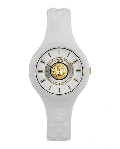 Versus Women's 3 Hand Quartz Fire Island White Silicone Watch, 39mm In Silver