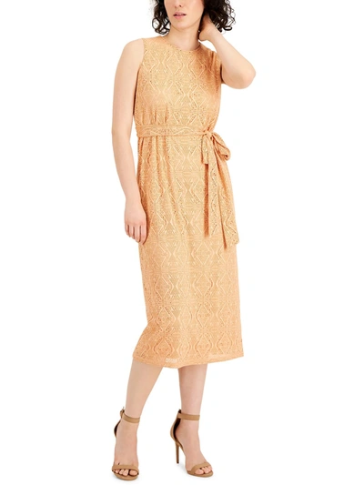 Anne Klein Petites Womens Crochet Calf Midi Dress In Yellow