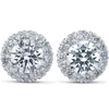 Pompeii3 F/vs 3ct Round Halo Diamond Studs 14k White Gold Lab Grown 11.5mm In Multi