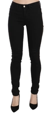 Costume National Embellished Mid Waist Skinny Blue Women's Jeans In Black