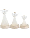 K & K INTERIORS SET OF 3 HANDCRAFTED SPUN GLASS LED ANGELS