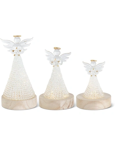 K & K Interiors Set Of 3 Handcrafted Spun Glass Led Angels