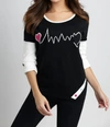 Angel Apparel Heartbeat Graphic Sweater In Blackwhite In Multi