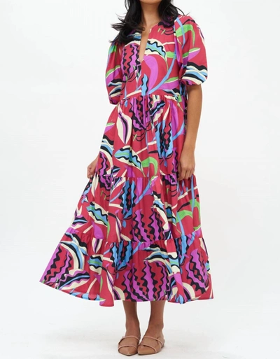 Oliphant Puff Sleeve Maxi Dress In Rhubarb Fergana In Multi