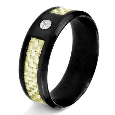 Crucible Jewelry Crucible Polished Carbon Fiber Inlay Black Plated Stainless Steel Band Ring (8mm)