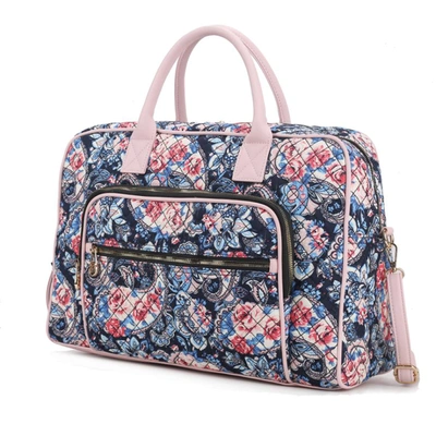 Mkf Collection By Mia K Jayla Quilted Cotton Botanical Pattern Women's Duffle Bag In Blue