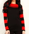 Angel Apparel Stripe Cowl Neck Sweater In Black/red In Multi