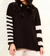 Angel Apparel Stripe And Dot Poncho In Black/stone In Black