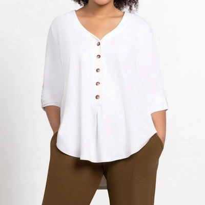 Sympli Quest Henley 3/4 Sleeve Top In White