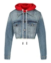 Palm Angels Cropped Denim Jacket With Removable Hood In Red