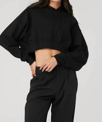 ALO YOGA CROPPED DOUBLE TAKE HOODIE IN BLACK
