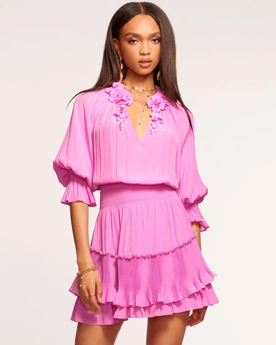 Ramy Brook Alison Floral Applique Mini Dress In Pink Orchid