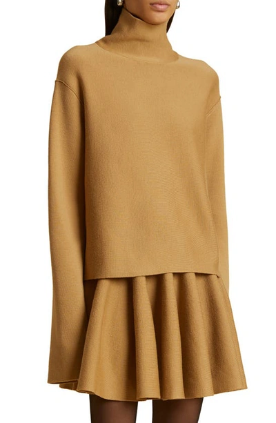 Khaite Sree Turtleneck Long-sleeve Wool Knit Top In Nougat