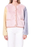 English Factory Women's Faux Leather Trim Tweed Jacket In Pink Multi