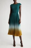 Jason Wu Collection Pleated Dip Dye Midi Skirt In Seagreen/deep Saf