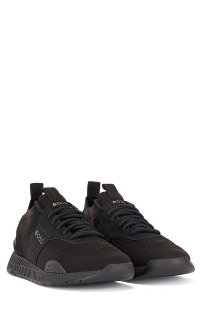 Hugo Boss Men's Titanium Knit Low Top Sneakers In Black