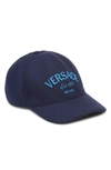 Versace Logo-embroidered Felted-finish Baseball Cap In Blue