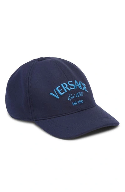 Versace Logo-embroidered Felted-finish Baseball Cap In Navy Blue Desden Blue