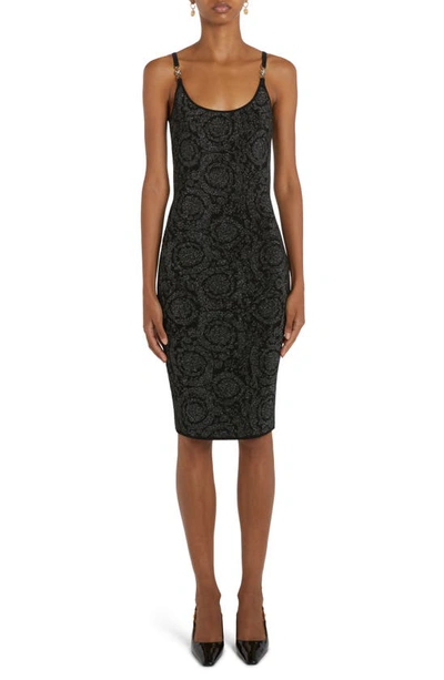 Versace Embellished Metallic Jacquard-knit Dress In Black