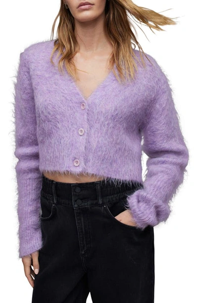 Allsaints Wick Brushed V-neck Cardigan In Lilac Haze