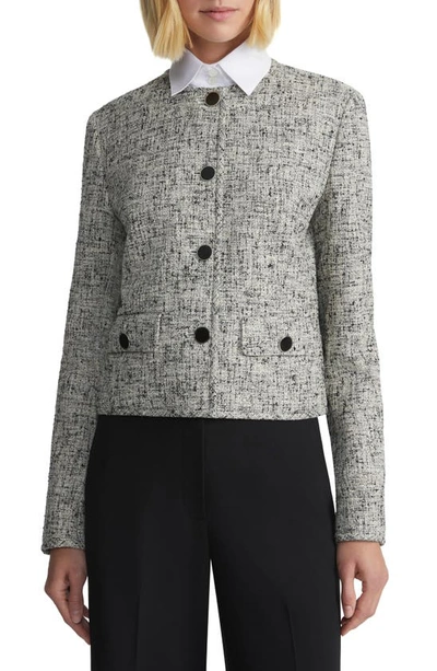 Lafayette 148 Plus-size Linen-cotton Bouclé Tweed Collarless Buttoned Jacket-black Multi-1x