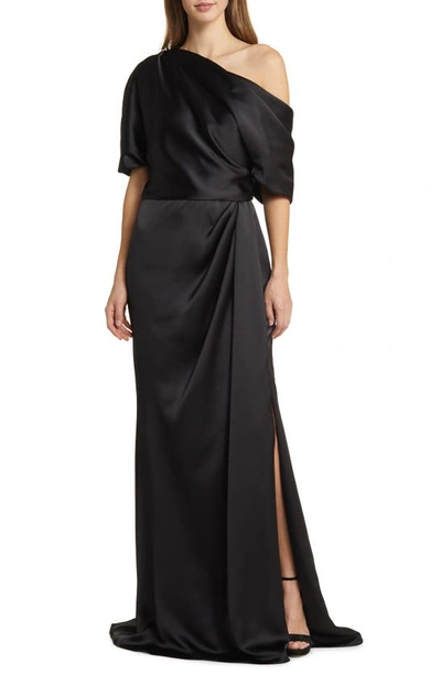 Amsale Off-shoulder Draped-detail Gown In Black