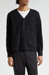 BODE DUMAS EMBROIDERED V-NECK WOOL BUTTON-UP OVERSHIRT