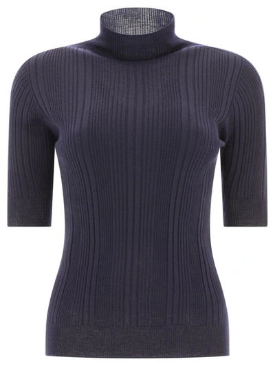 Peserico Ribbed Turtleneck Sweater In Blue