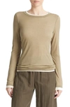 Vince Double-layer Long-sleeve Cotton T-shirt In Artichoke Combo