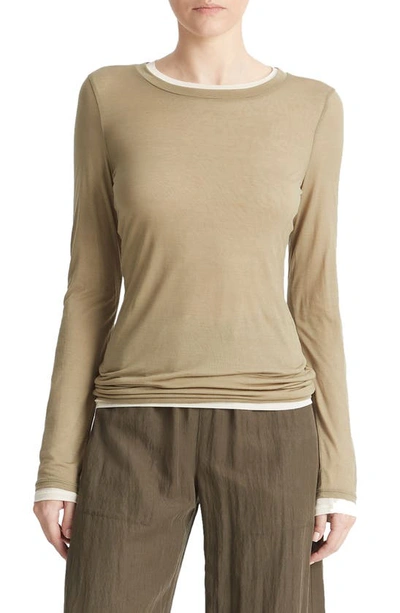 Vince Double-layer Long-sleeve Cotton T-shirt In Artichoke Combo