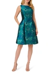 ADRIANNA PAPELL FLORAL JACQUARD FIT & FLARE DRESS