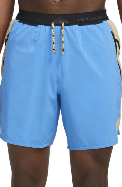 Nike Men's Trail Second Sunrise Dri-fit 7" Brief-lined Running Shorts In Light Photo Blue/ Khaki