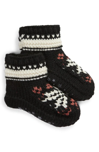 Memoi Nordic Flake Fleece Lined Slipper Socks In Black