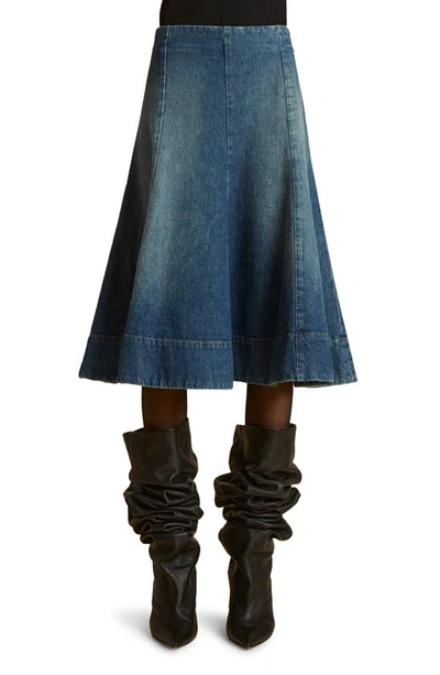 Khaite Lennox Denim Midi Skirt In Blue