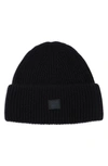 Acne Studios Pansy Face Patch Rib Wool Beanie In Black