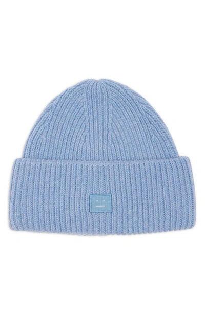 Acne Studios Mens Steel Blue Melange Face Logo-patch Wool-knit Beanie