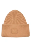 Acne Studios Pansy Face Patch Rib Wool Beanie In Beige