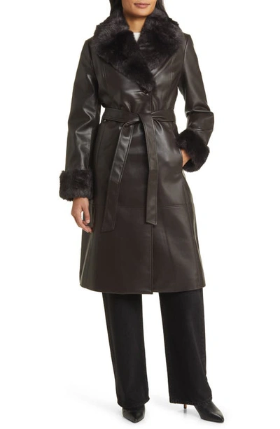 Via Spiga Women's Faux-leather Faux-fur-trim Trench Coat In Espresso